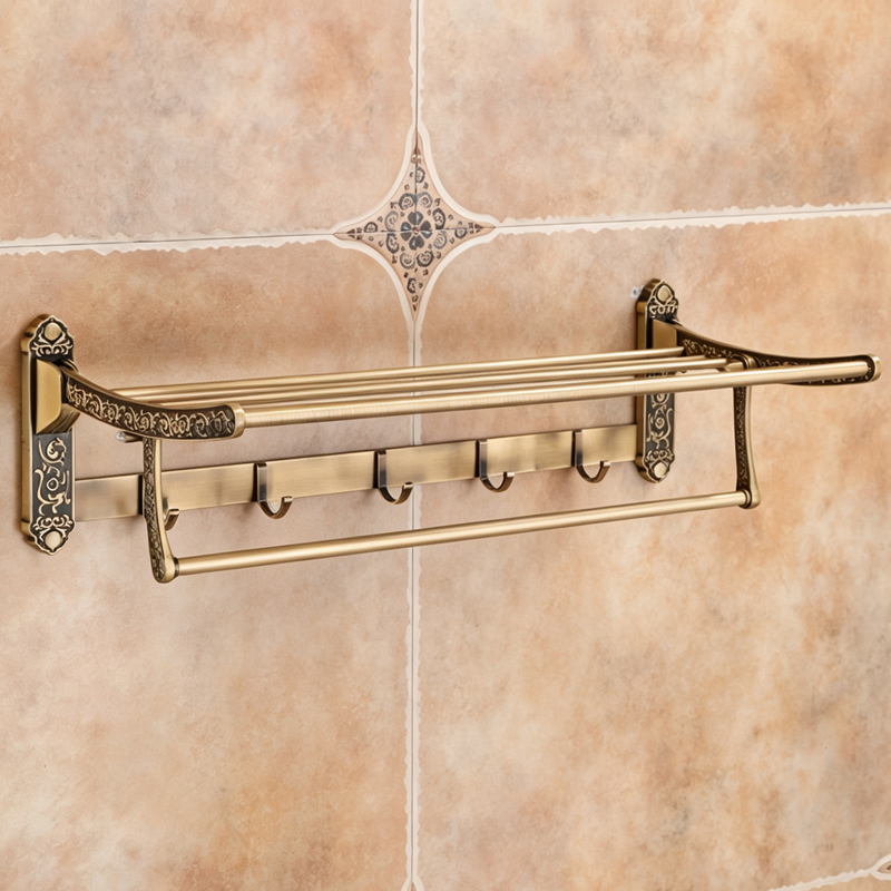 Antique Brass Hook - Foldable Antique Brass Towel Rack, Double