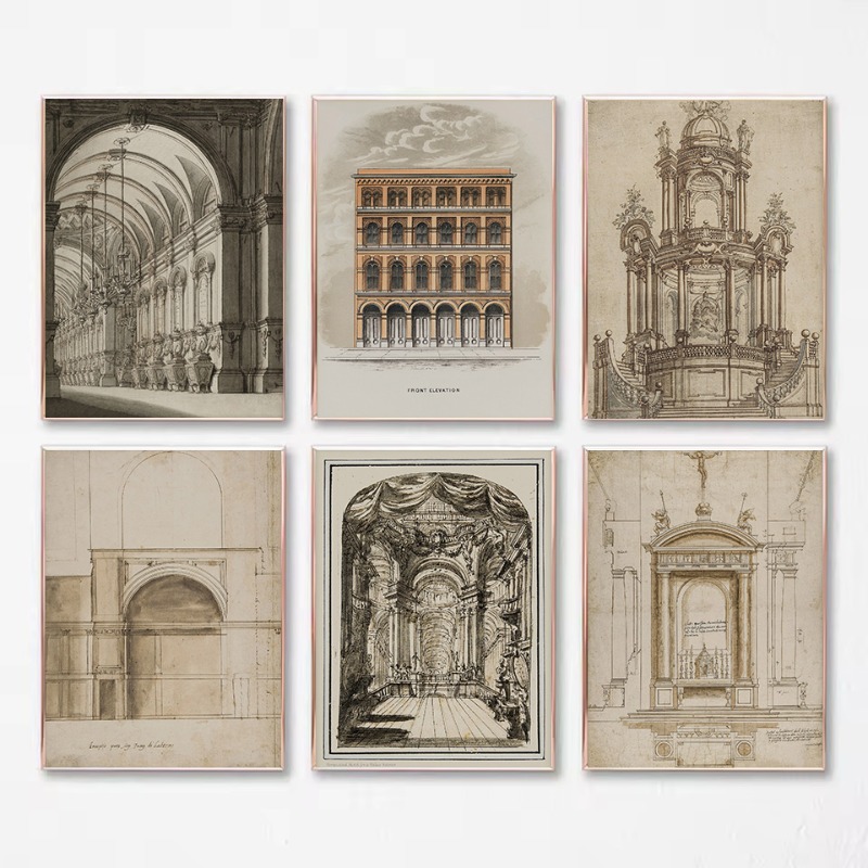 Interior Design Sketch - Vintage Drawing Sketch Geometric Architecture Church