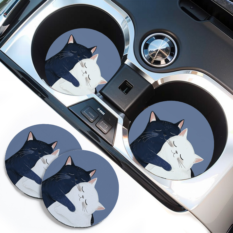 Interior Design Type - Two Acrylic Cat-Design Car Coasters Of