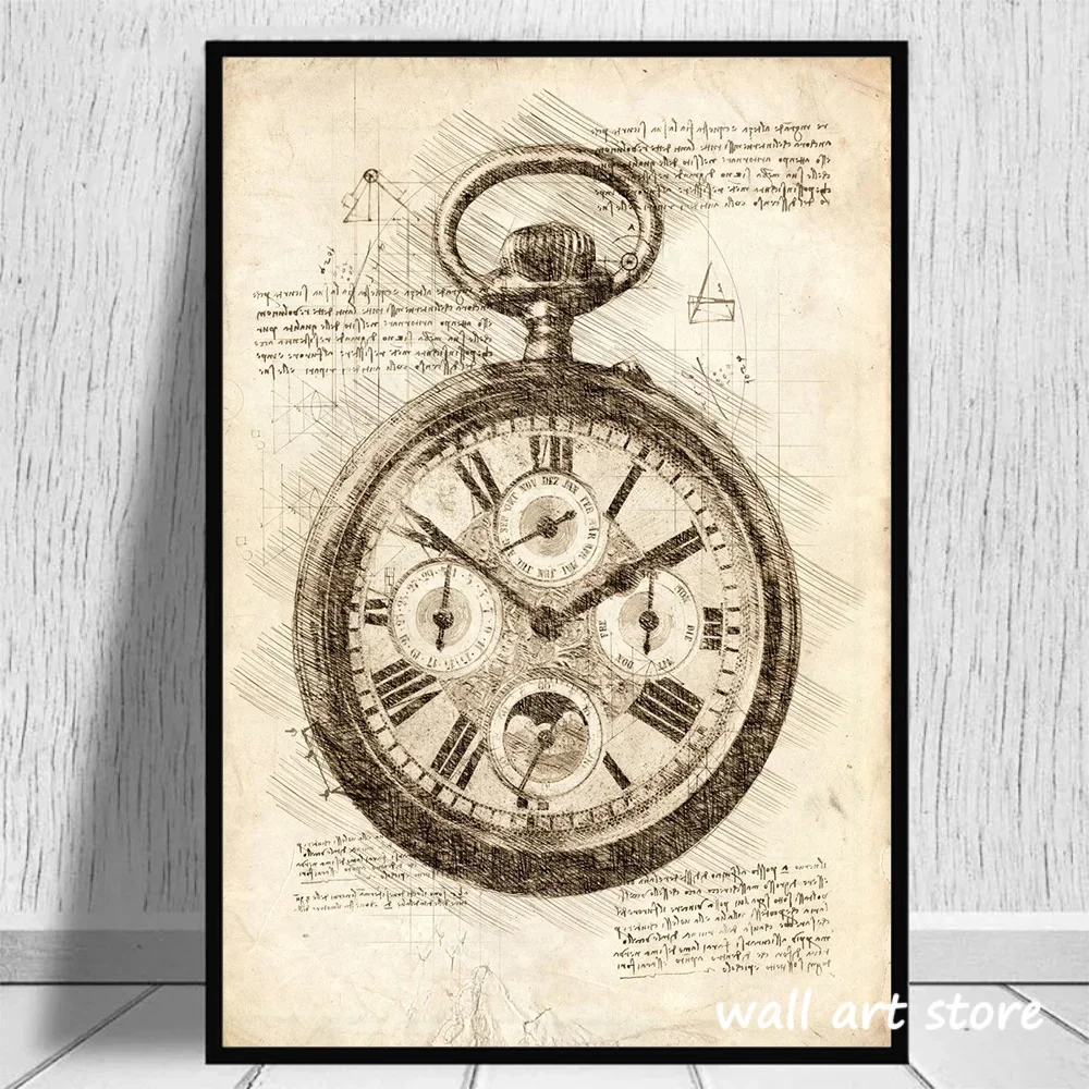 Vintage Watch Sketch Poster Ge - Interior Design Sketch 评论和价格