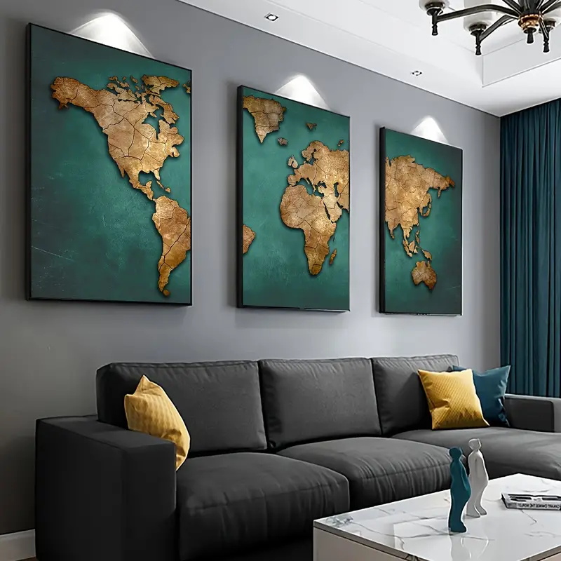 Retro World Map 3pcs/set Canva - Interior Design Sketch 评论和价格