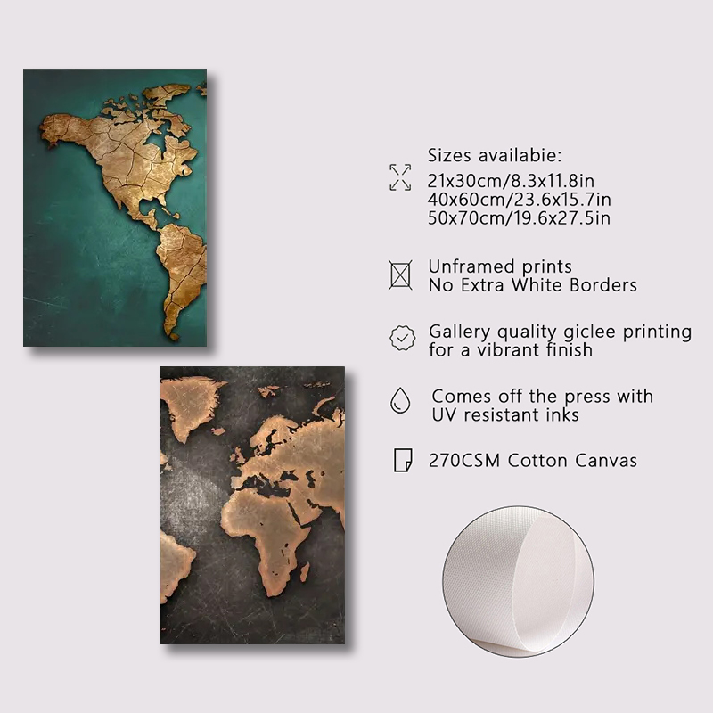 Retro World Map 3pcs/set Canva - Interior Design Sketch 评论和价格