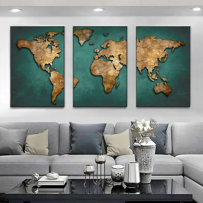 Retro World Map 3pcs/set Canva - Interior Design Sketch 评论和价格