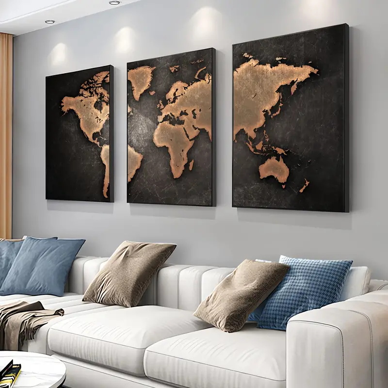 Retro World Map 3pcs/set Canva - Interior Design Sketch 评论和价格