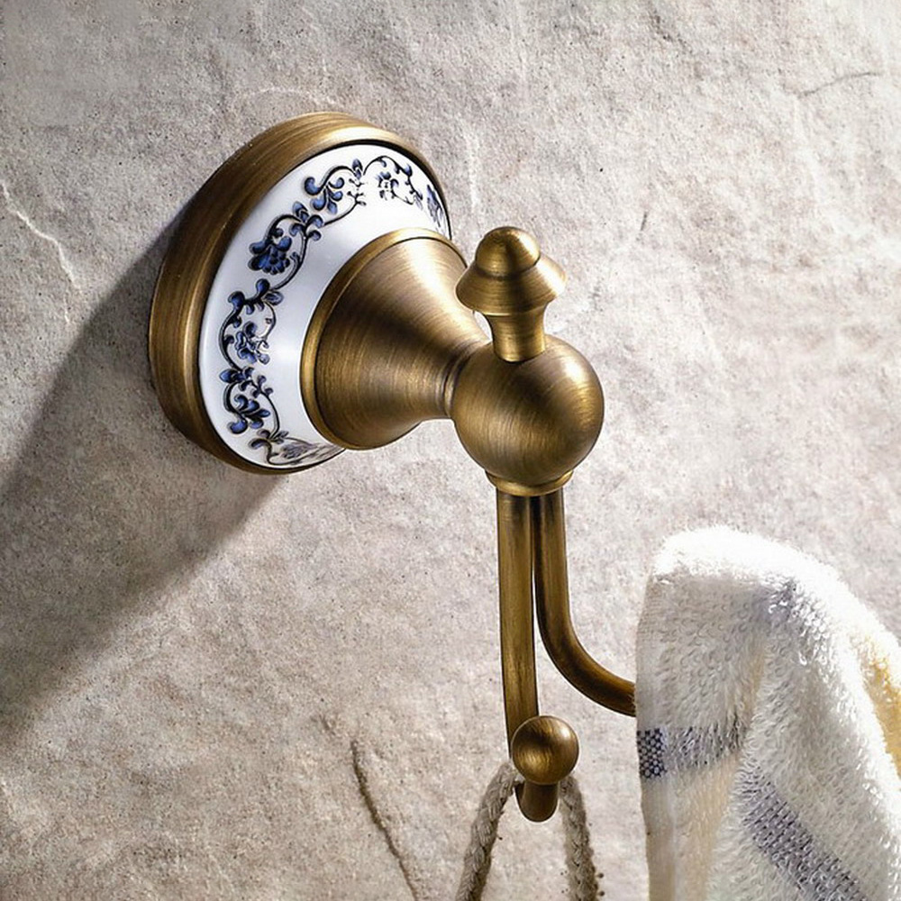 Antique Brass Ceramic base Wal - Antique Brass Hook 评论和价格