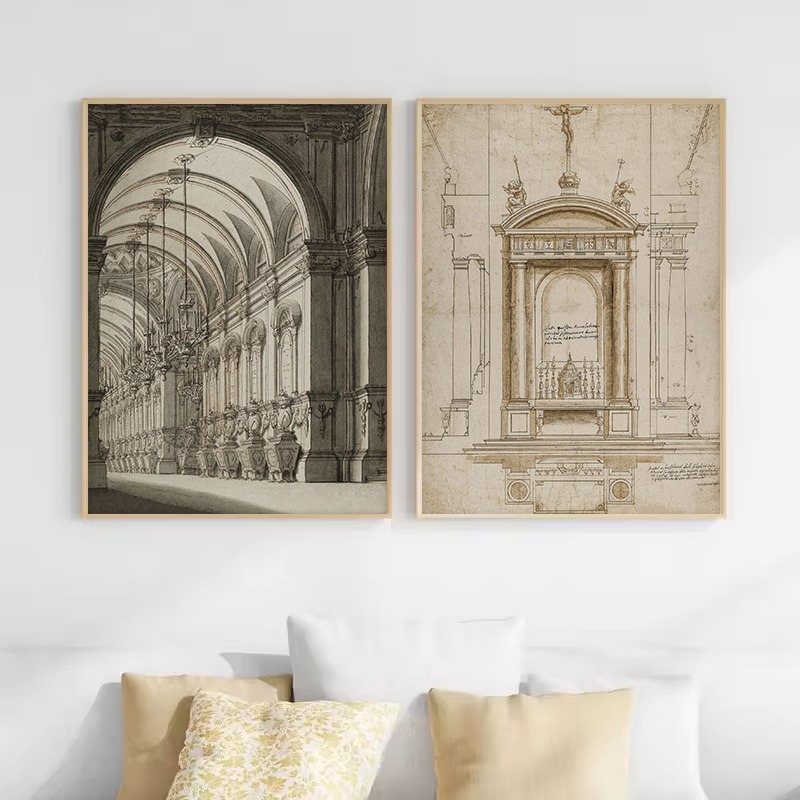 Vintage Drawing Sketch Geometr - Interior Design Sketch 评论和价格