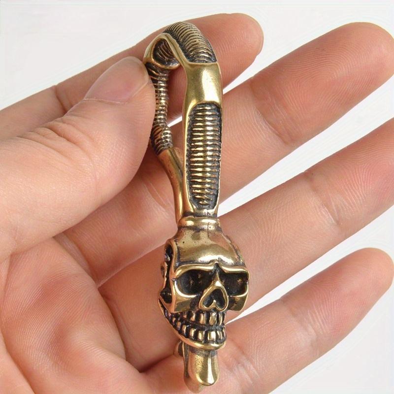 1Pc Solid Brass Keychain Skull - Antique Brass Hook 评论和价格