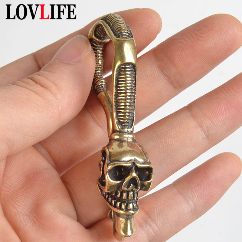Solid Brass Keychain Skull Hea - Antique Brass Hook 评论和价格