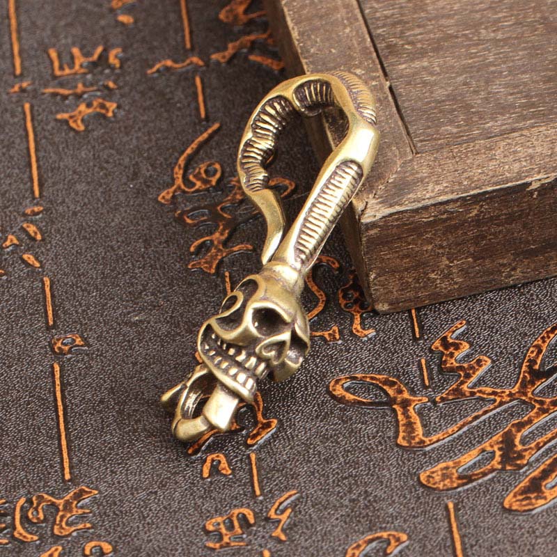 Solid Brass Keychain Skull Hea - Antique Brass Hook 评论和价格