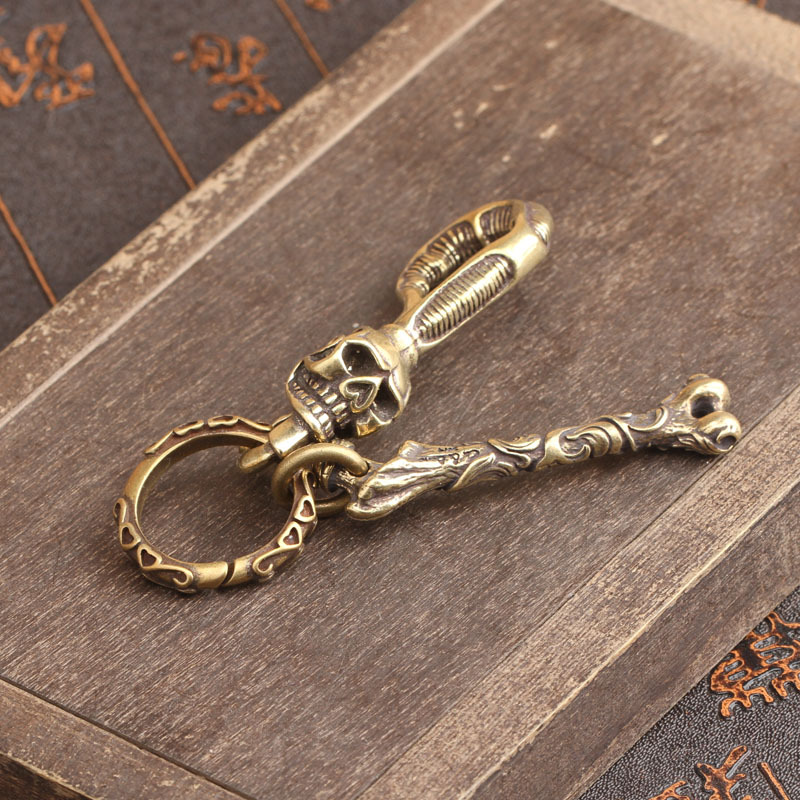Solid Brass Keychain Skull Hea - Antique Brass Hook 评论和价格
